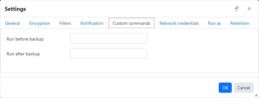 Agent file backup job settings - Custom commands