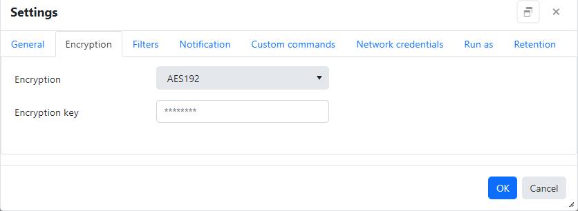 Agent file backup job settings - Encryption