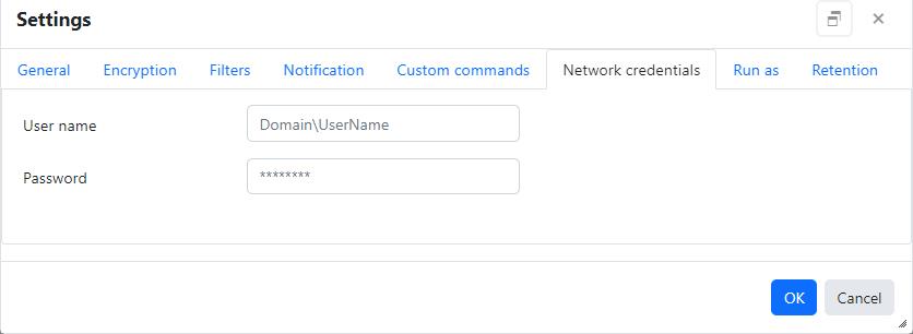 Agent file backup job settings - Network credentials