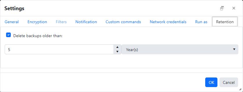 Agent file backup job settings - Retention