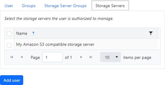 Create a user - select storage servers