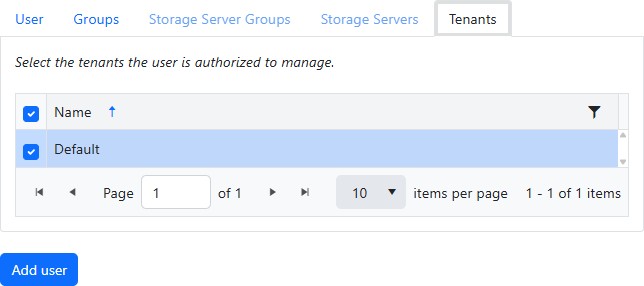 Create a user - select tenants