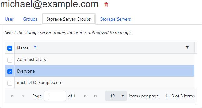 Edit user - storage server groups